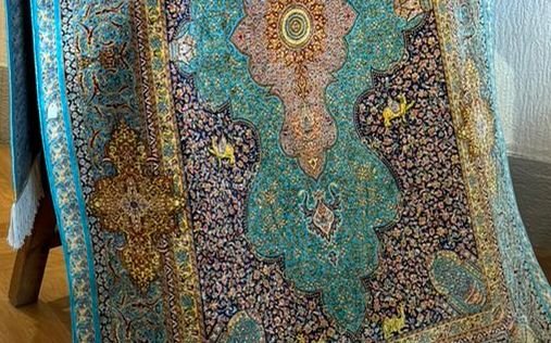 Velours de laine d'un tapis noué main, vu de près